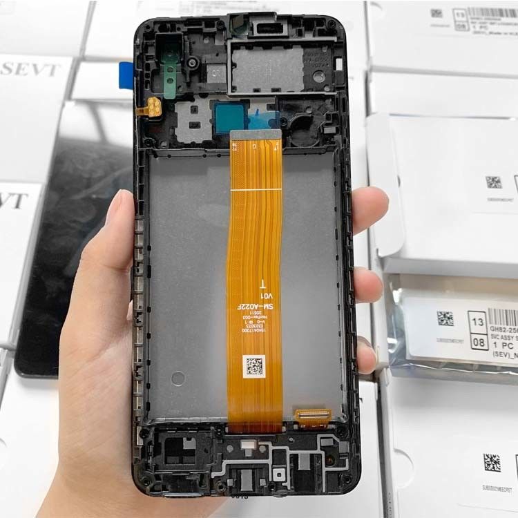 A02 LCD Display With Frame For  A022 เครื่องดิจิทไซส์จอสัมผัสเดิม Pantalla  A02 แซร์วิสแพ็ค LCDS